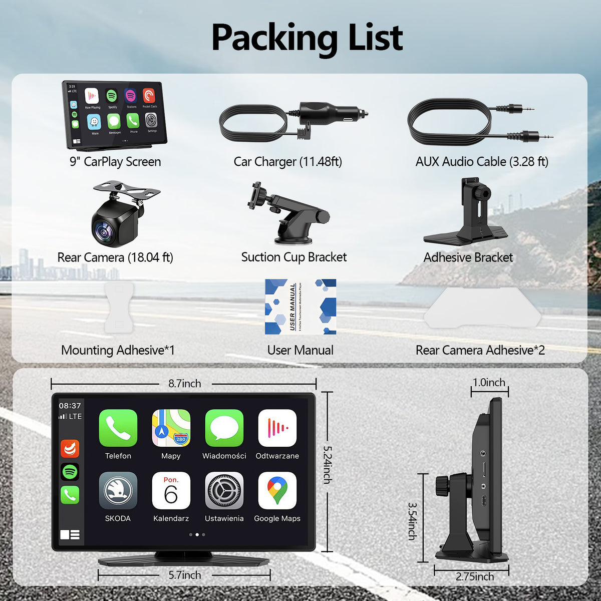 AIWORLD 9-Inch Portable Wireless CarPlay Screen